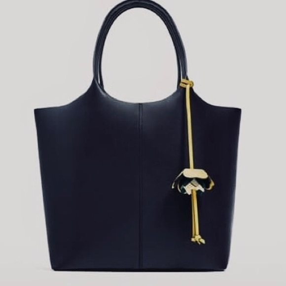 Zara Handbags - Zara Tote Bag with Flower Pendant in Navy Blue